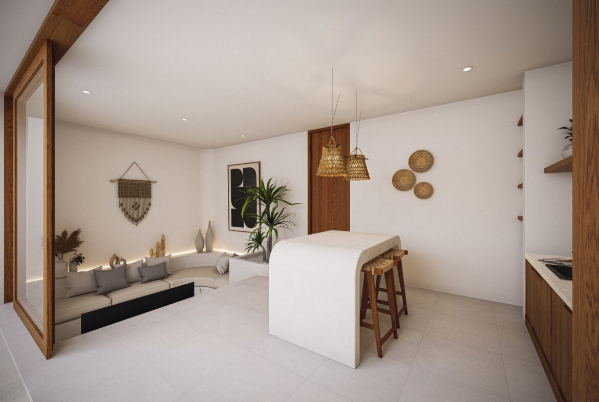 Štýlová 1-spálňová tropická vila s obývačkou na streche