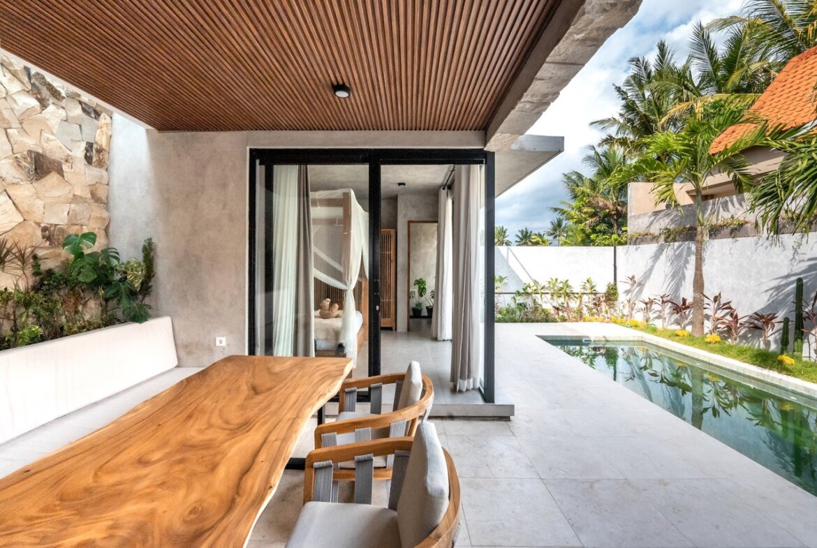 Tropická trojspálňová vila s výhľadom na ryžové polia v Ubud