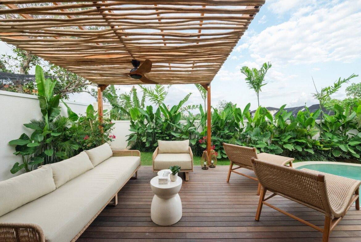 Pokojná moderná dvojspálňová vila so záhradou v Buduk